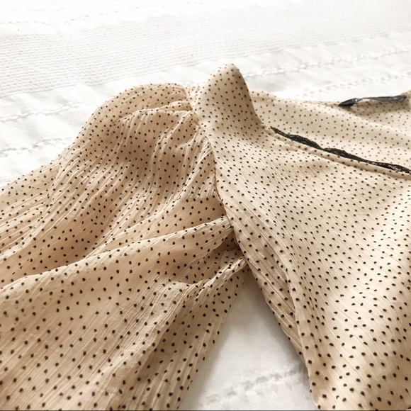 ZARA CREAM BEIGE BLACK POLKA DOT PUFFED SLEEVE BOHEMIAN FLOWY MINI DRESS - S - Picture 7 of 10